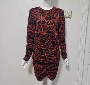 Elegant Black and Red Patterned Dress